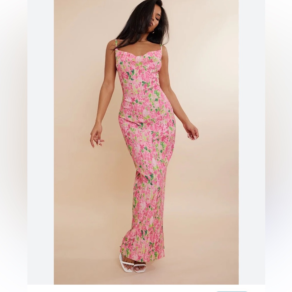 PrettyLittleThing Pink and Green Floral Maxi Dress